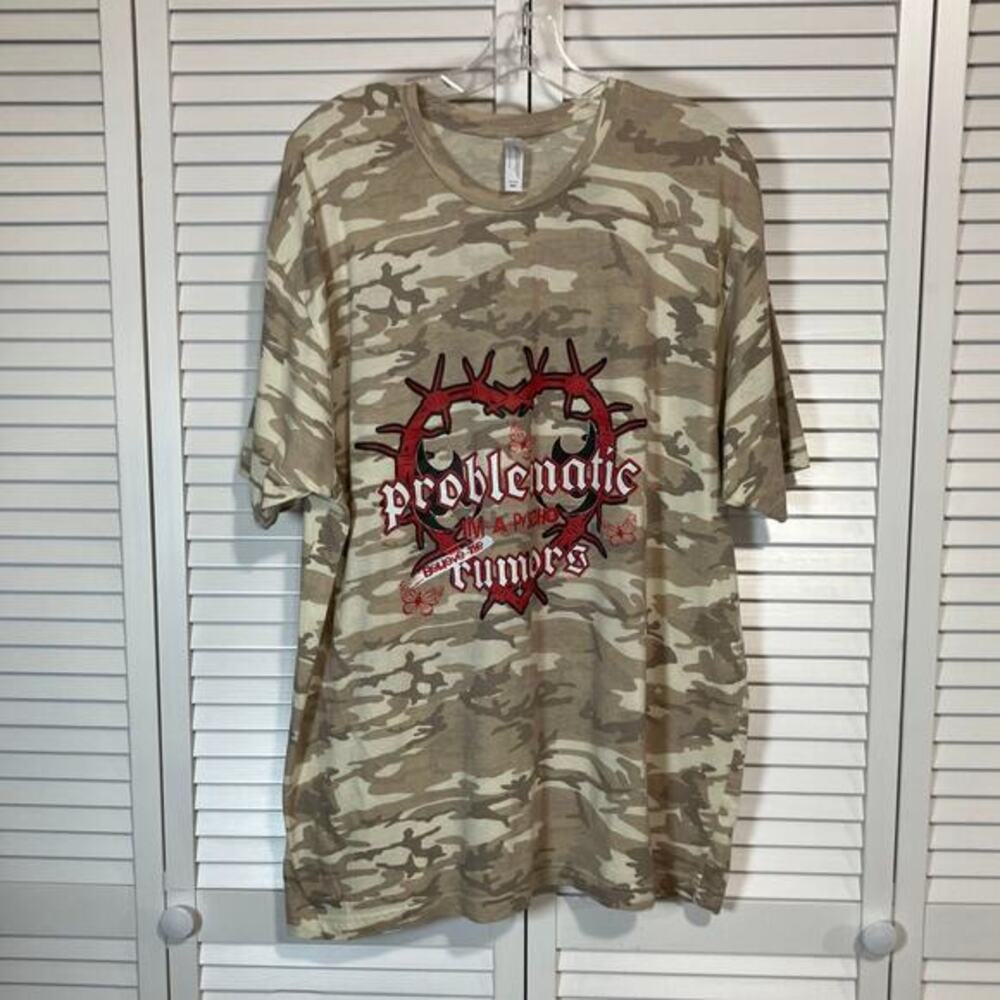 Live and Tell Bad Guy Problematic Goth Y2K Graphic Camo T-shirt Women 2XL